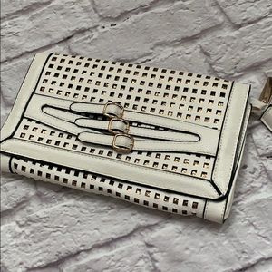 White and gold clutch buckle  hand bag